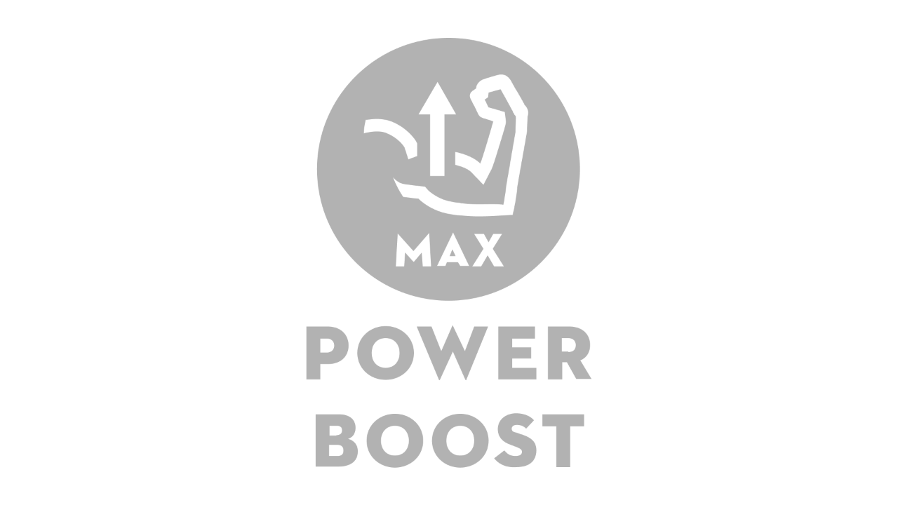 Icône avec un bras coudé et une flèche pointant vers le haut, avec en dessous « Max » et « Power Boost » 